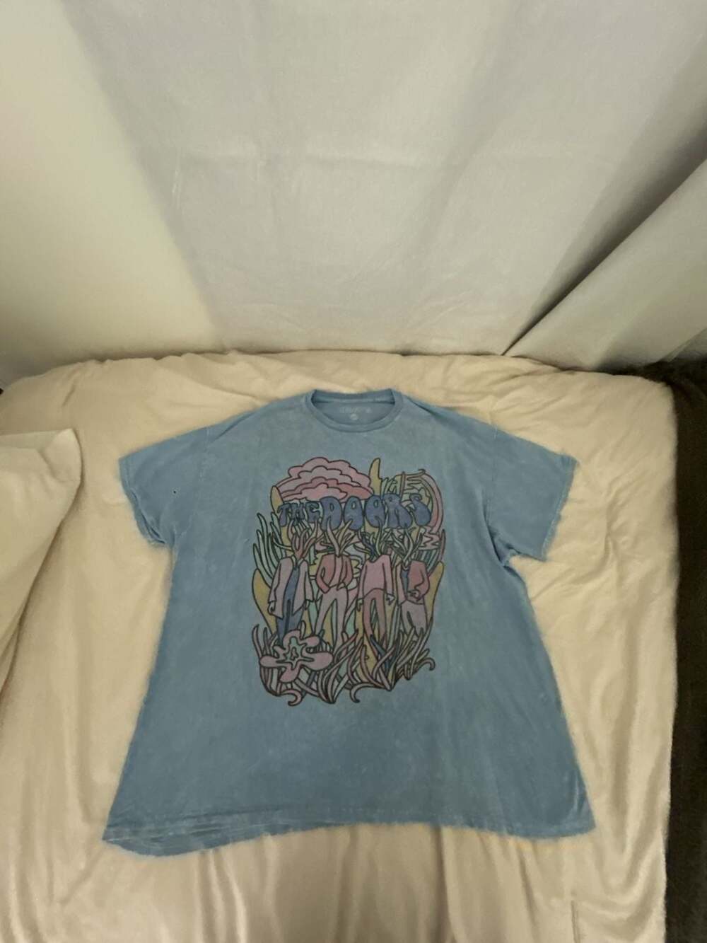 The Doors Psychedelic Graphic Crewneck T-Shirt Blue Acid Wash